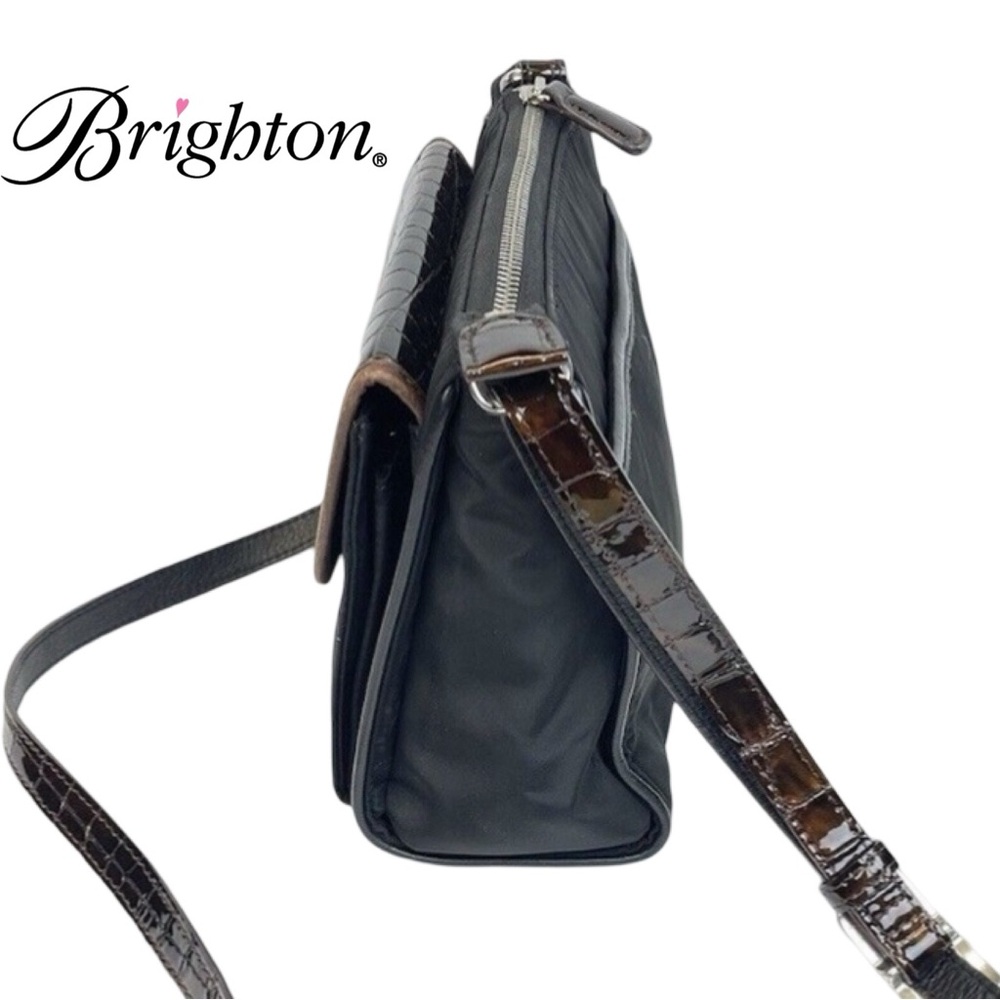 Brighton Black -  Croc Leather Flap Crossbody Bag - w/Dust Cover - Picture 3 of 15